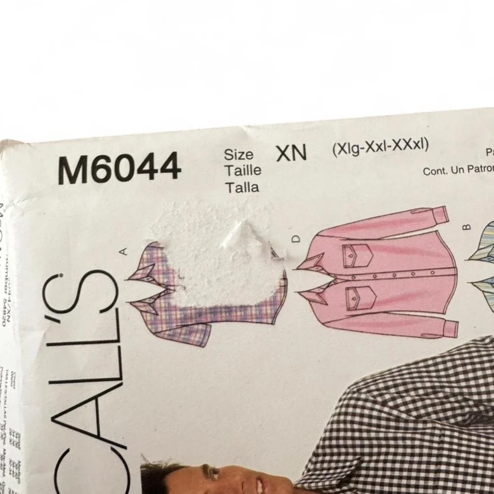 McCall's M6044 Uncut men's shirt sewing pattern XN‎ Size XL-XXL-3XL